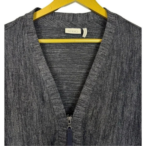 LOGO Asymmetric Zip Cardigan Jacket 2X Gray Knit Faux Suede Lagenlook Grunge - Picture 3 of 8